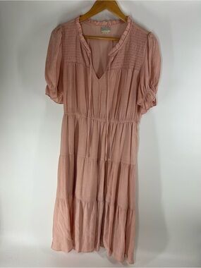 Intimately Free People Smocked Yoke Midi Dress in Dusty Rose